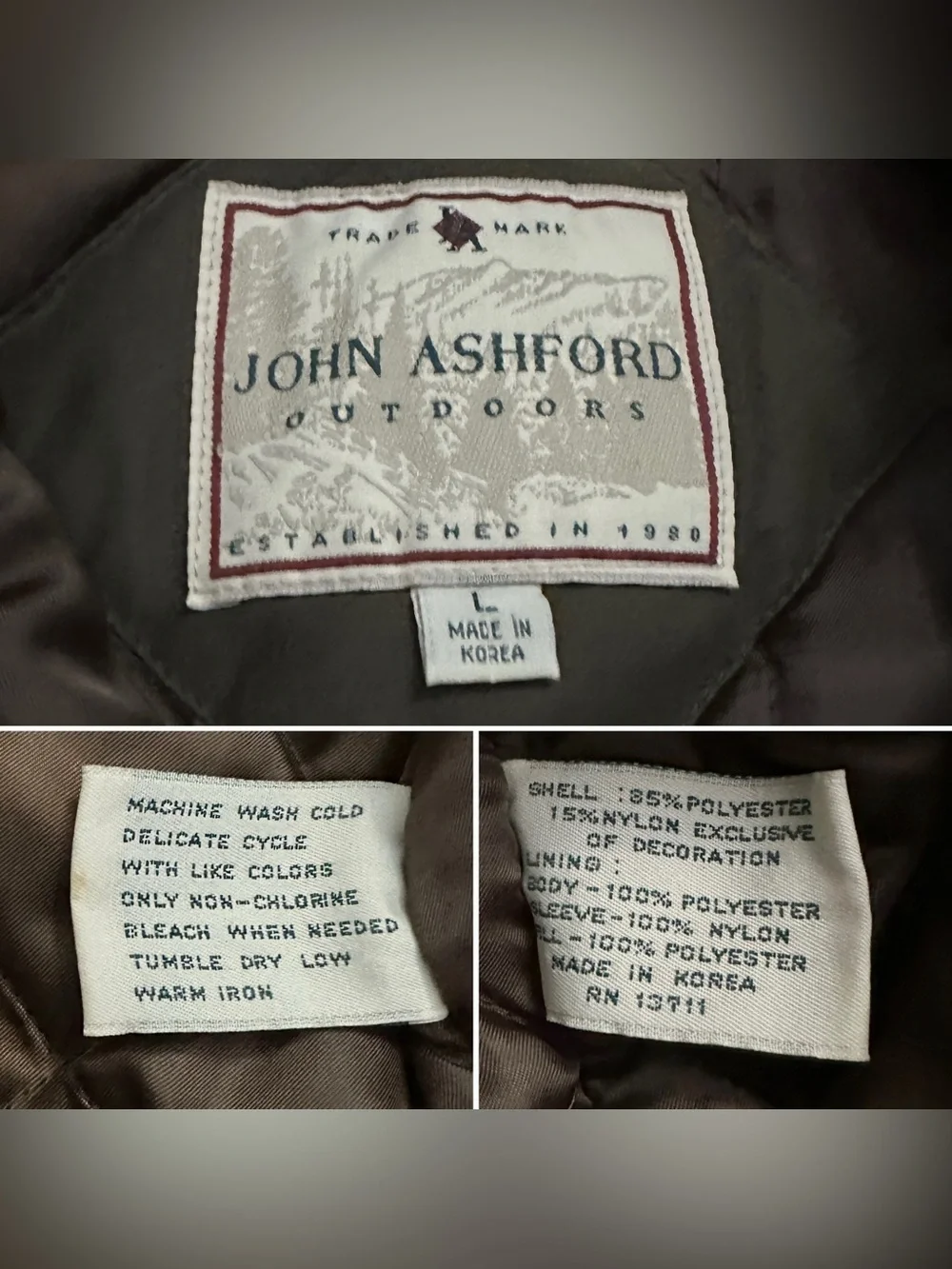 Vintage John Ashford Outdoors Olive Green Faux Fur Lined Jacket Men’s Size Large